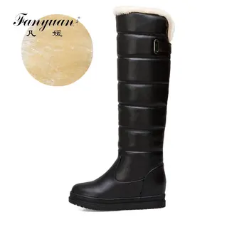 

fanyuan Plus size 34-43 New keep warm snow boots women round toe platform knee high boots pu leather fashion ladies winter boot