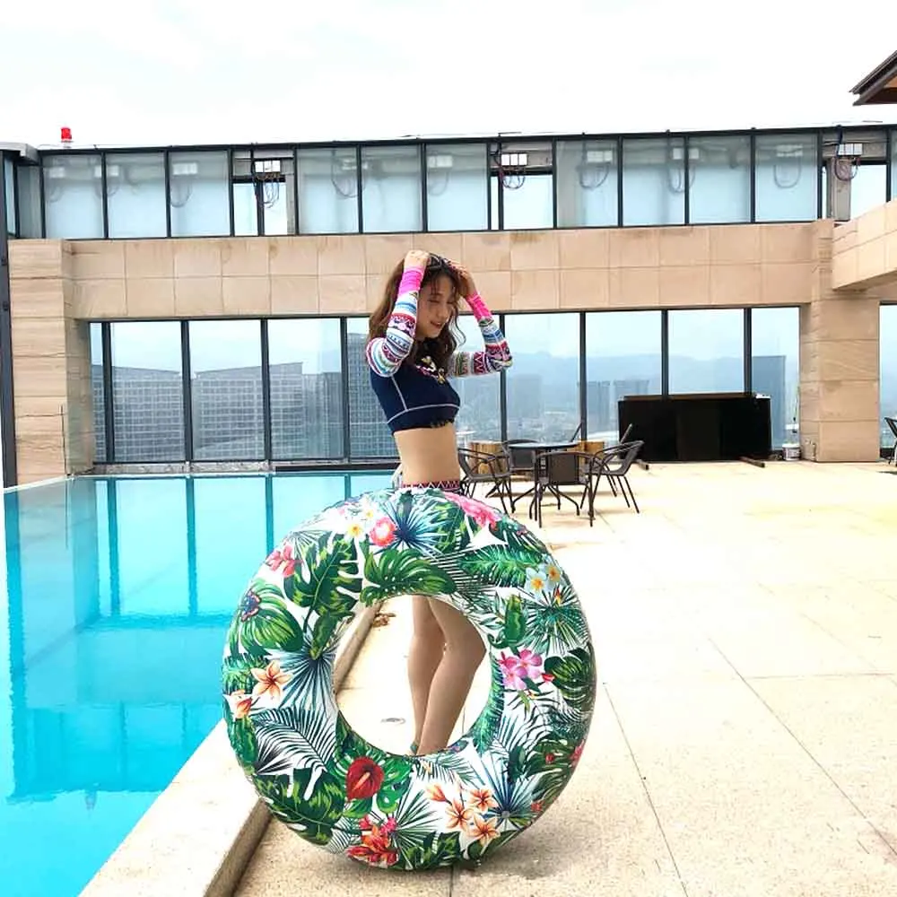

2019 Swimming Pool Inflatable Float Circle for Adults PVC Summer Outlife Inflatable Tropical Rainforest Adults Ring 44 x 115cm