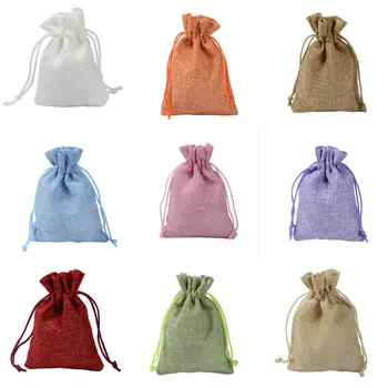

10Pcs Burlap Packing Pouches Drawstring Bags Paper Price Tags And Hemp Cord Twine String For Jewelry Making Jewelry Display