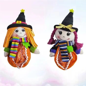 

2pcs Cute Halloween Decoration Bag Portable Creative Candy Pouch Holders Zippered Organizers Pumpkin Doll Home Decorations for F