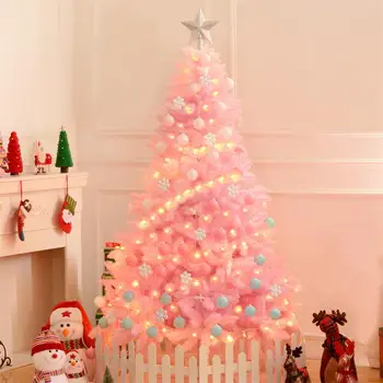 

Cherry Blossom Pink Artificia Christmas Tree With String Light Christmas Tree Ball Pendant Christmas Home Festival Decoration