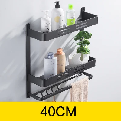 Double layer 40CM Полка для ванной комнаты, угловая настенная Черная Алюминиевая Полка для ванной комнаты - Цвет: Double layer 40CM