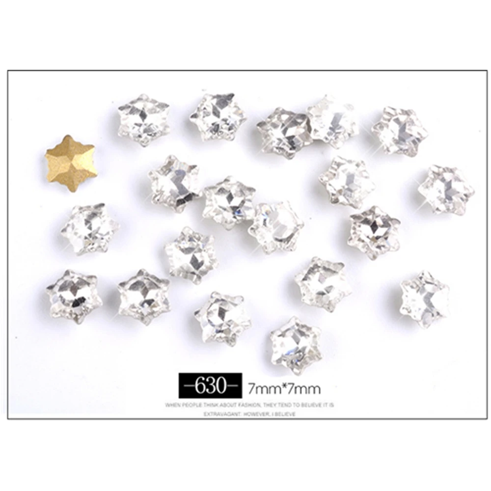 10 Pcs/Bag Christmas Snowflake Crystal Shine Nail Rhinestones Colorful Color Flat Back 3D Manicure Decorations Glass Gems - Цвет: 7x7mm 10pcs