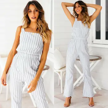 

Women's Ladies Summer Party Stripe Sleeveless Vest Tops Backless Fashion Sexy Jumpsuit Romper Trousers