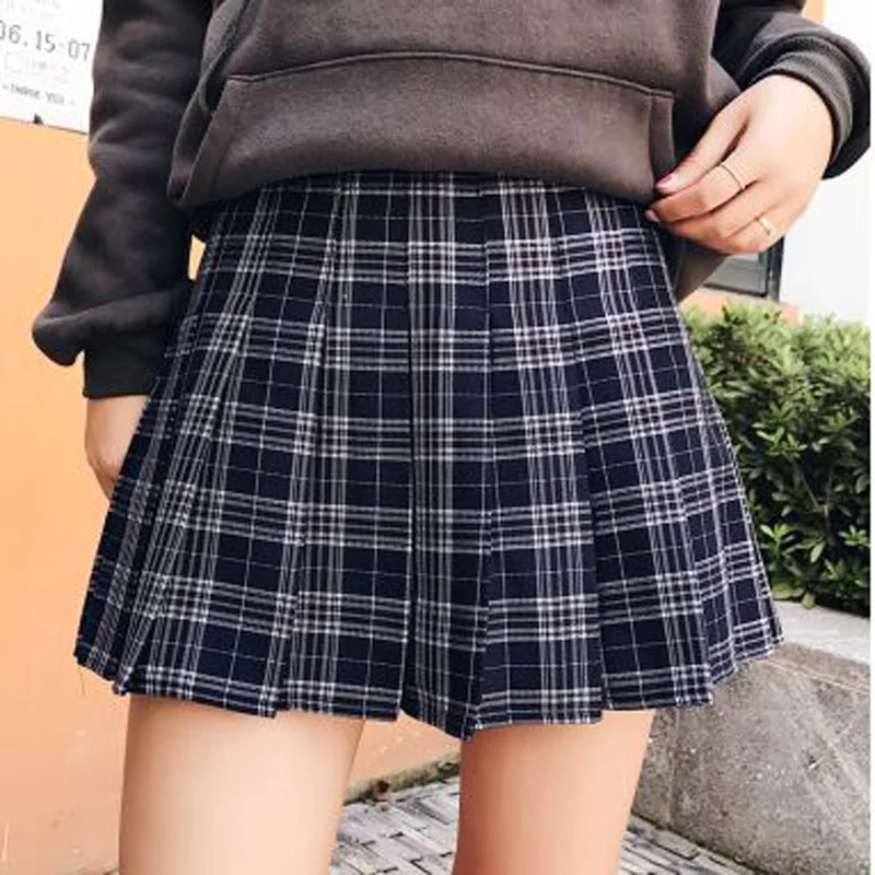 XS-3XL Harajuku Женская мода лето Высокая талия плиссированная юбка ветер Косплей клетчатая юбка kawaii женские юбки - Цвет: blue plaid