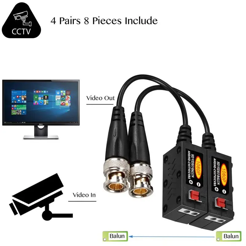 1080P AHD/HD-CVI/TVI/CVBS пассивный HD видео балун передатчик 4 пары(UTP до 350 м-600 м