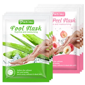 

2Pair Peach/Aloe Exfoliating Socks for Pedicure Exfoliating Foot Mask for Heels Legs Cream Peeling Feet Mask Remove Dead Skin