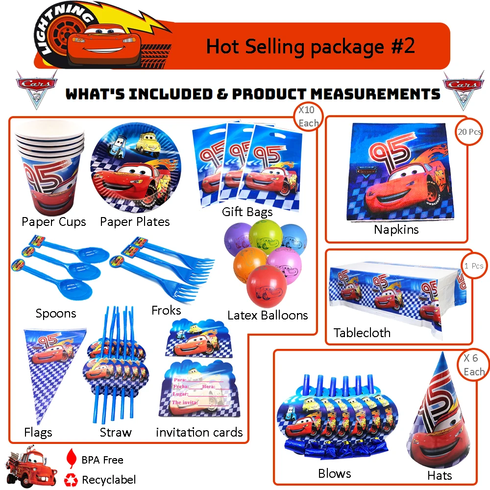 

Набор одноразовой посуды Disney «Тачки» для детей, Молния Маккуин, Детские праздвечерние чные принадлежности для 10 человек