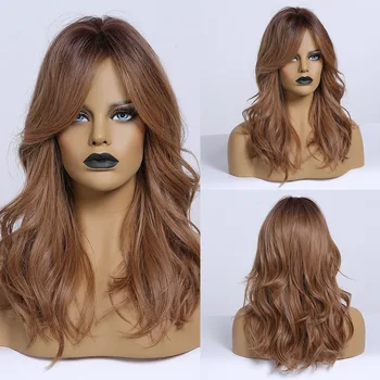 

JONRENAU Syntheic Honey Brown Everyday Wigs for Black White Women Medium Length Natural Wave Hair Wigs Heat Resistant Fiber