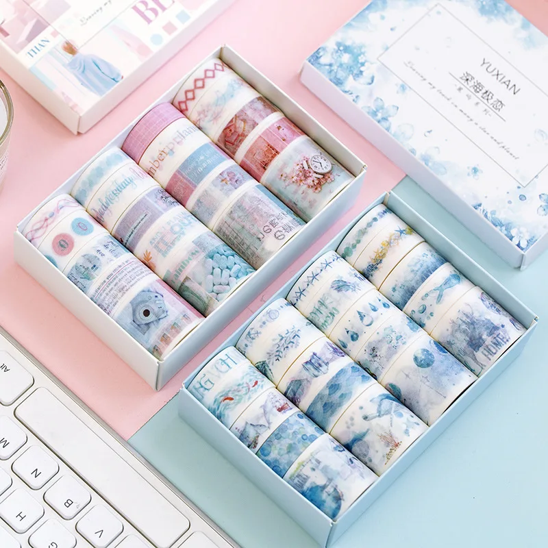 

1Set Ocean Plant Grid Floral Fruit Masking Washi Tape Japanese Stationery Kawaii DIY Mohamm Stickers Scrapbooking Supplies