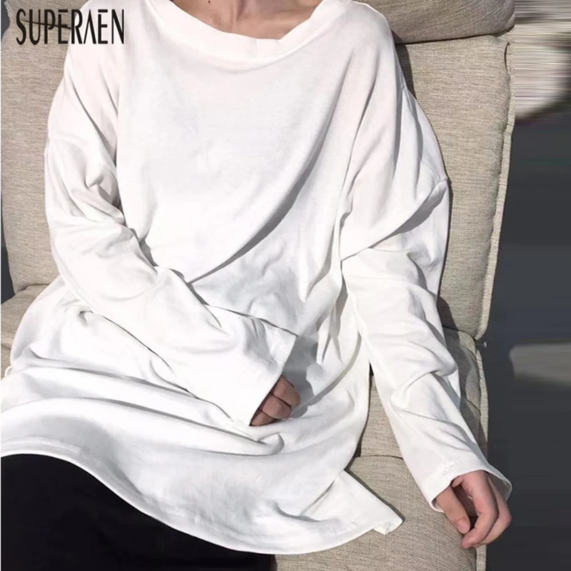 SuperAen, модная женская футболка, корейский стиль, свободные, плюс размер, женские футболки, осень и зима, Новые Топы для женщин