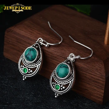 

Jewepisode Vintage Rould Shape Synthetic Turquoises Dangle Drop Earrings for Women Girl's Fashion Party Fine Jewelry Wholesale