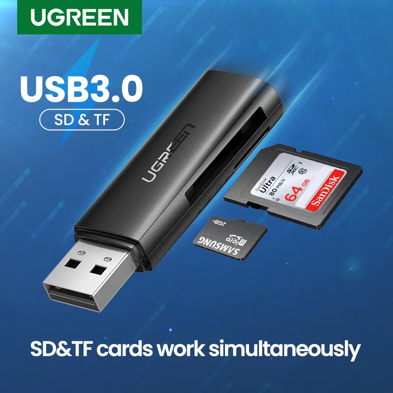 Ugreen leitor de cartão usb 3.0 para sd micro sd tf adaptador de cartão de memória para computador portátil acessórios multi smart cardreader leitor de cartão
