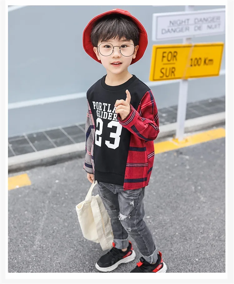 Футболка для мальчиков коллекция года, весенне-осенний стиль, повседневный Детский свитер смешанных цветов в Корейском стиле красивая детская одежда из искусственной кожи с длинными рукавами