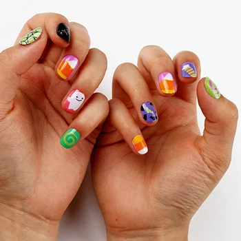 

1Box Exquisite Halloween Pattern Thin Style Children Fake Nails press on Fashionable Safe Wearable Finished false nail for teens