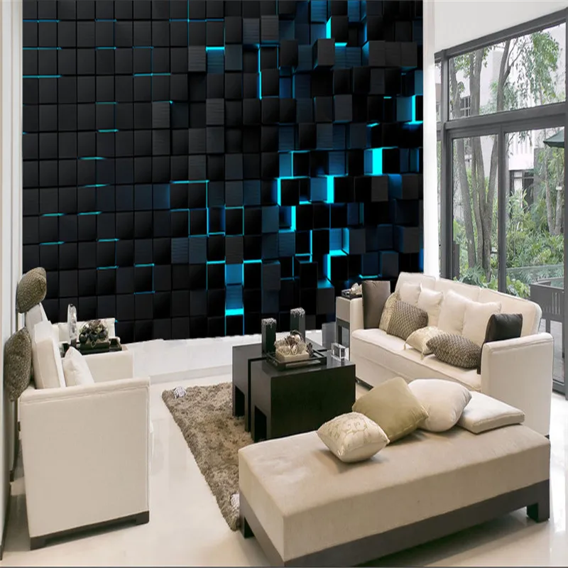Современные технологии настенной бумаги s для офиса Esports Холла гостиной обои 3D синий светильник блестящие черные кубики домашний декор