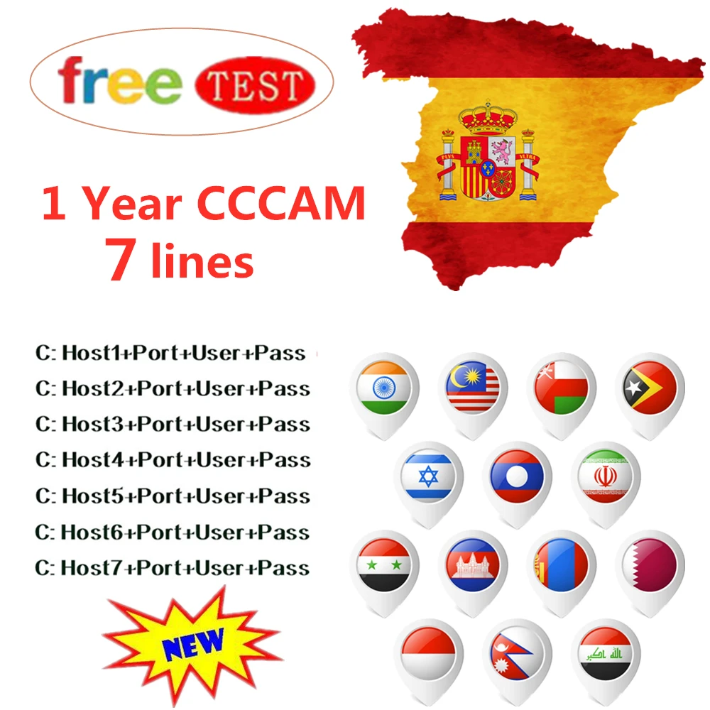 Европа HD 1 год 7 линий CCCam испанско-португальский Германия Польша спутниковый ТВ ресивер для cсcam для DVB-S2 Gtmedia v7s freesat V8 Super