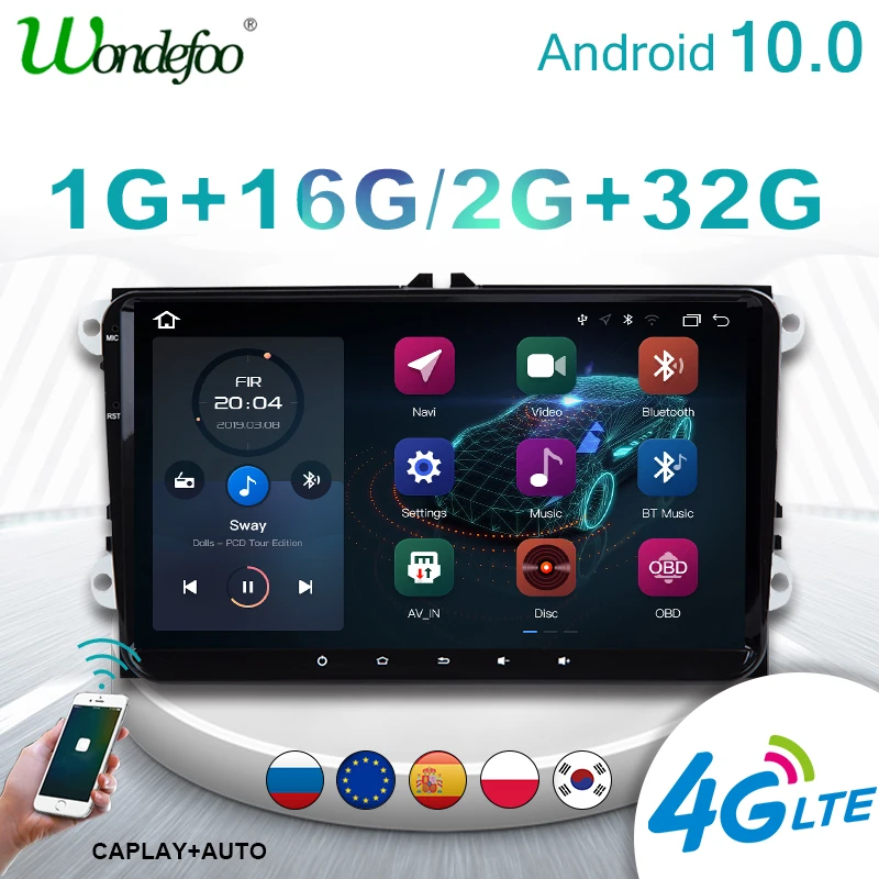 магнитола 2 din андроид Android 10 автомагнитола радио для VW / Volkswagen Golf Passat b7 b6 Skoda Seat Octavia
