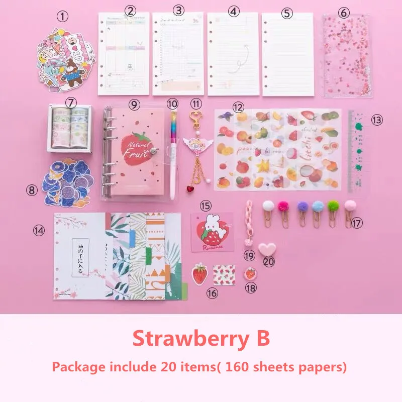 Sharkbang Kawaii Bling Bling Flores de Cerejeira a6 Folha Solta Diário Caderno Conjunto Diário Nota Agenda Agenda Bullet Planner 160 Folha - Imagem 4