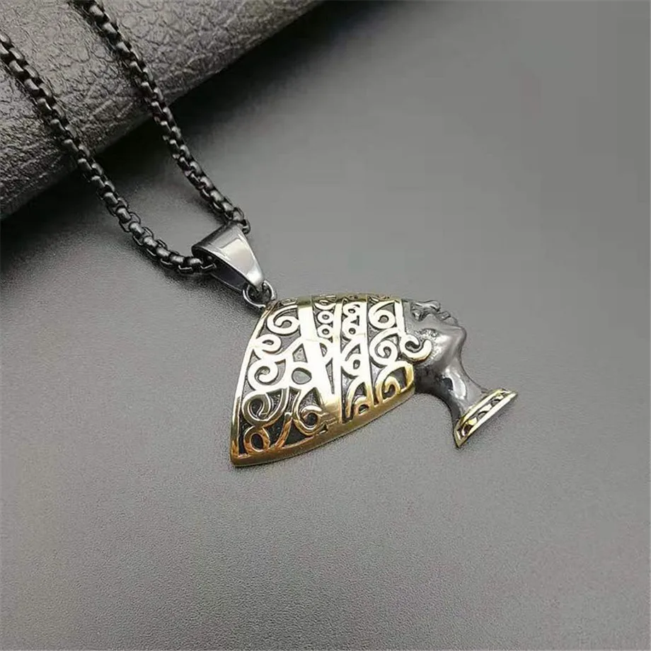 Egyptian Queen Nefertiti Pendant Necklaces for Women Men Jewelry Black Gold  Color Wholesale Jewellery African Gift