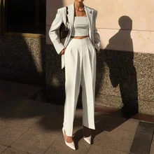 2021 Autumn New High-waist Nine-point Pants New European and American Solid Color Straight Leg Ladies Casual Pants Suit Pants