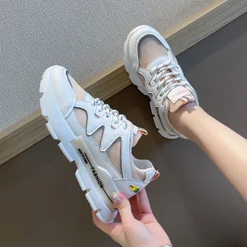 

New Fashion Chunky Sneakers 2020 Air Mesh Trendy Women Shoes Summer PU ShoeS Height Increase Thick Platform Women's Sneaker