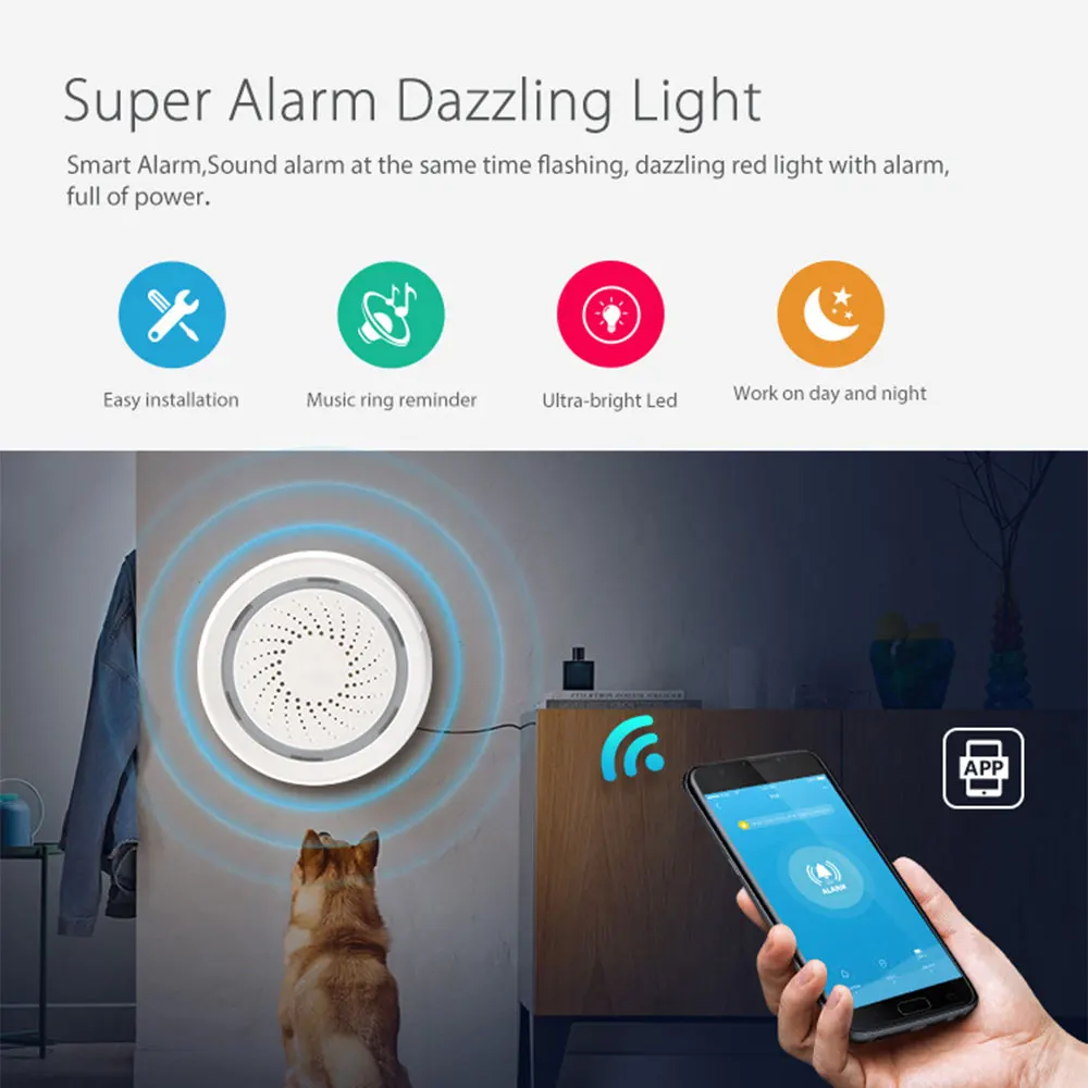 Wi-Fi сирена датчик сигнализации 3 в 1 с датчиком температуры и влажности SmartLife приложение уведомления оповещения Workes с Alexa Google Home