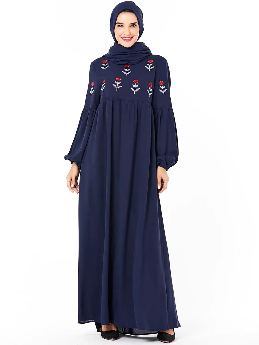 Женское платье макси с цветочной вышивкой Свободное длинное большого размера