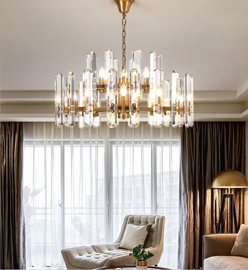 

Luxury K9 Crystal Chandelier Lighting For Living Room Lamp Copper Atmosphere Modern Dining Room Master Bedroom Indoor Lights
