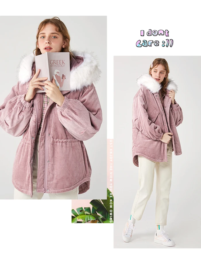 SEMIR, женская зимняя парка, новинка, Ретро стиль, вельвет, хлопок, для женщин, Корейская версия, свободное, с капюшоном, Parker, хлопковое пальто