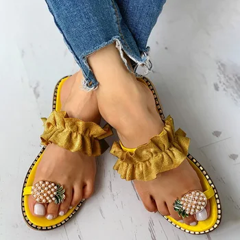 

Women Sandals Slippers Shoes Pineapple Pearl Bohemian Flat Flip Flops String Bead Summer Fashion Beach Slides Lady Casual Mujer