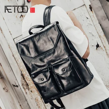 

AETOO Leather shoulder bag, men's fashion trend travel bag, head leather large-capacity leather men's backpack