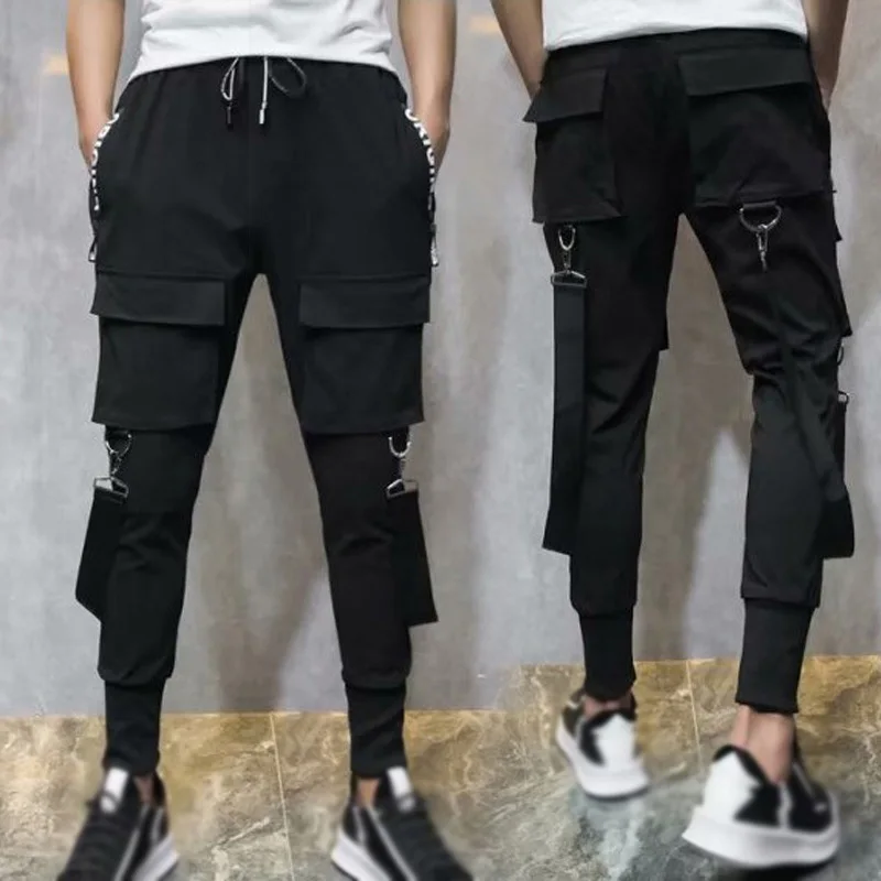 Men Pants Male Sports Elastic Waist Cargo Fashion Casual Hip Hop Zipper