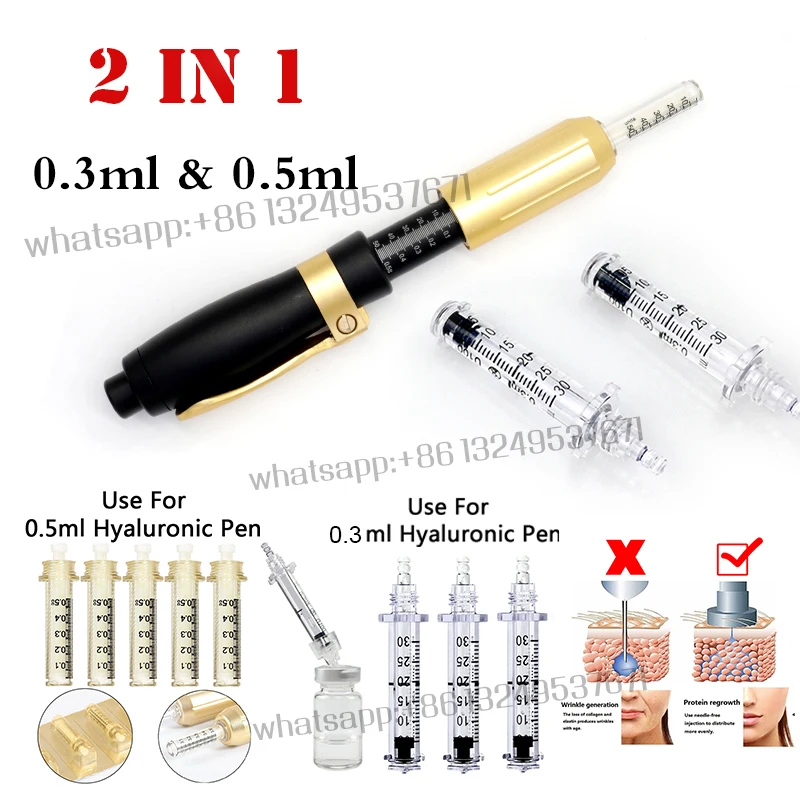 

2 in 1 meso injection gun hyaluronic pen 0.3ml & 0.5ml head gold hyaluronique acid pen lip filler injector Noninvasive Nebulizer