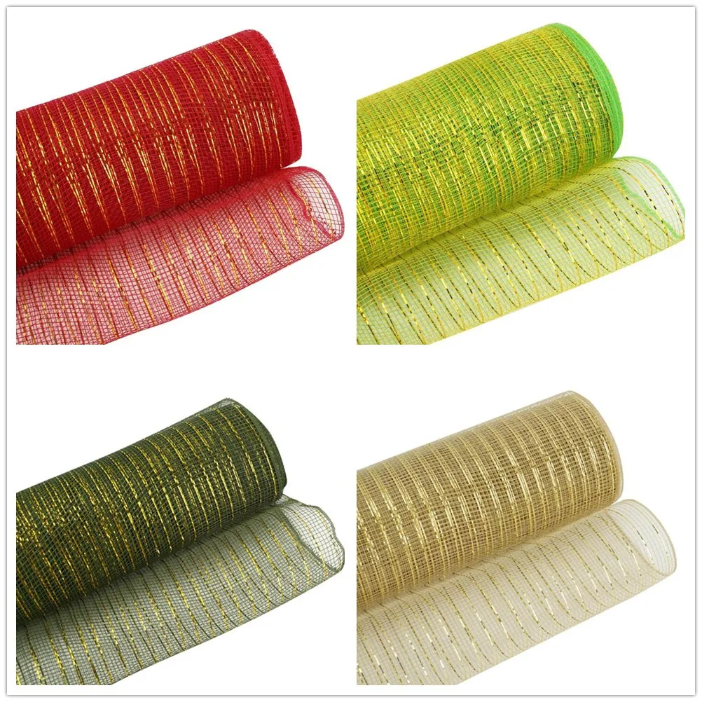 

26CM X 10 Yards Deco Poly Mesh Ribbon with Gold Foil Metallic for Christmas Wreath Decoration,Froal Wrapping