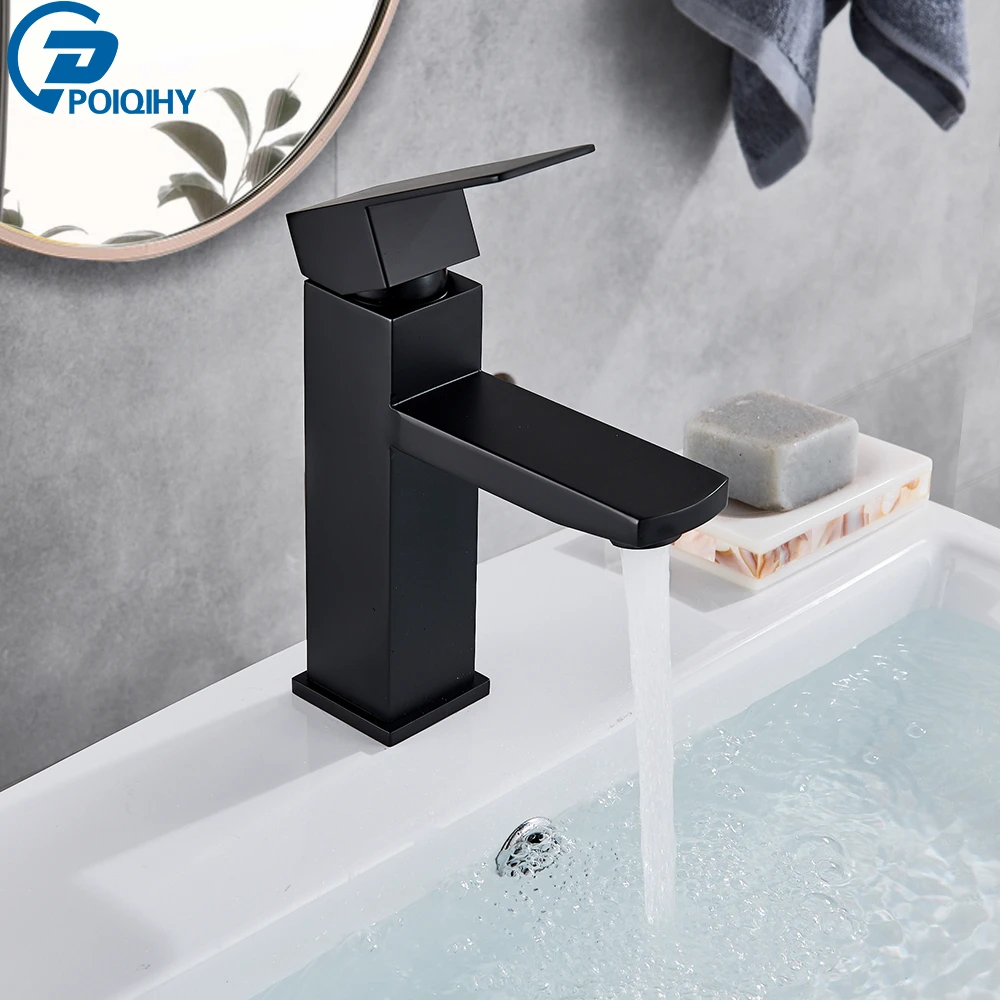 Poiqihy Matte Black Bathroom Faucet Basin Mixer Bathroom Cold Hot Tap Bathroom Sink Basin Mixer Tap Stainless Steel Deck Mounted Basin Faucets Aliexpress