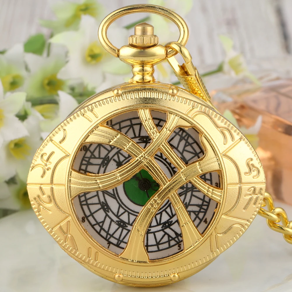 Винтажные бронзовые часы Agamotto, круглый чехол, кварцевые карманные часы, белый большой циферблат, ожерелье, цепочка, подарки для мужчин и женщин