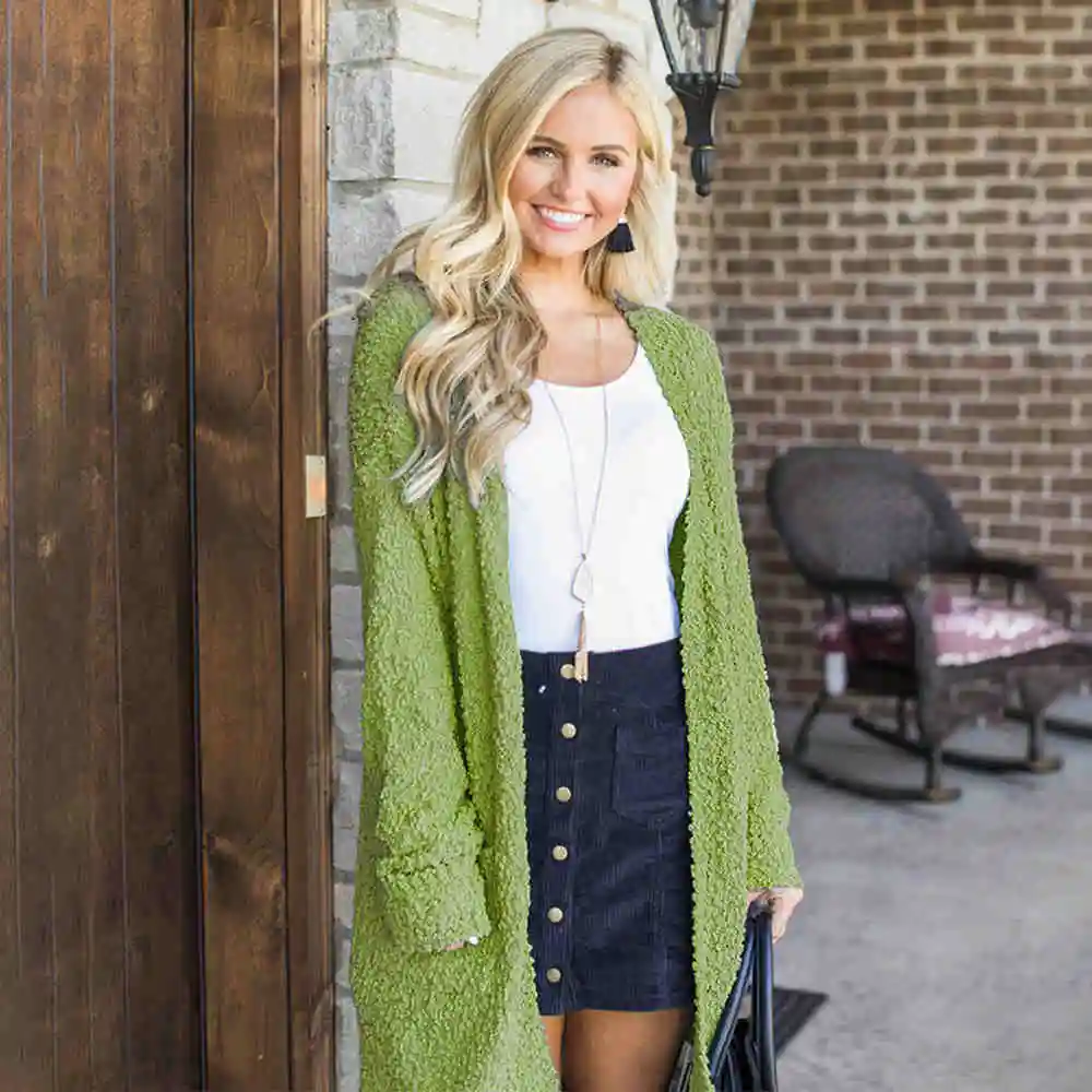 green sweater Echoine, длинное пальто, свитера, вязанные кардиганы, весна-осень, кардиган с карманом, вязанное Женское пальто большого размера - Цвет: green sweater