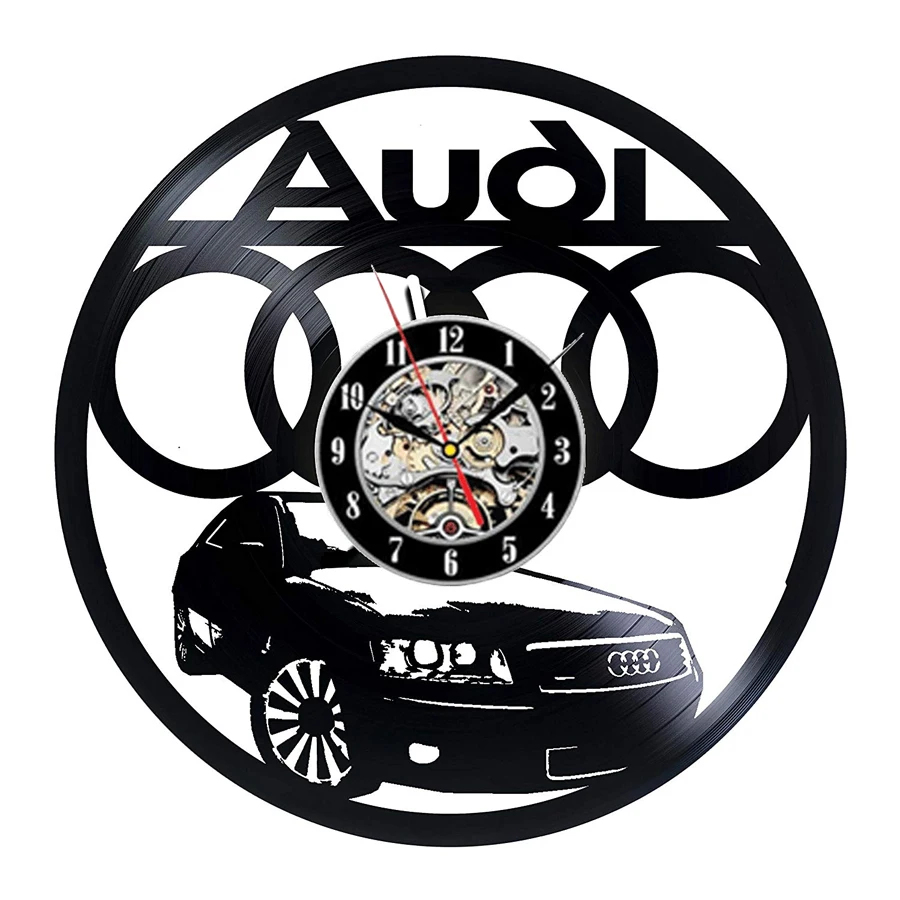 Автомобильные виниловые настенные часы Audi, современный дизайн, 3D украшение для автомобиля, магазин красоты, винтажные виниловые часы, настенные домашние декоративные часы
