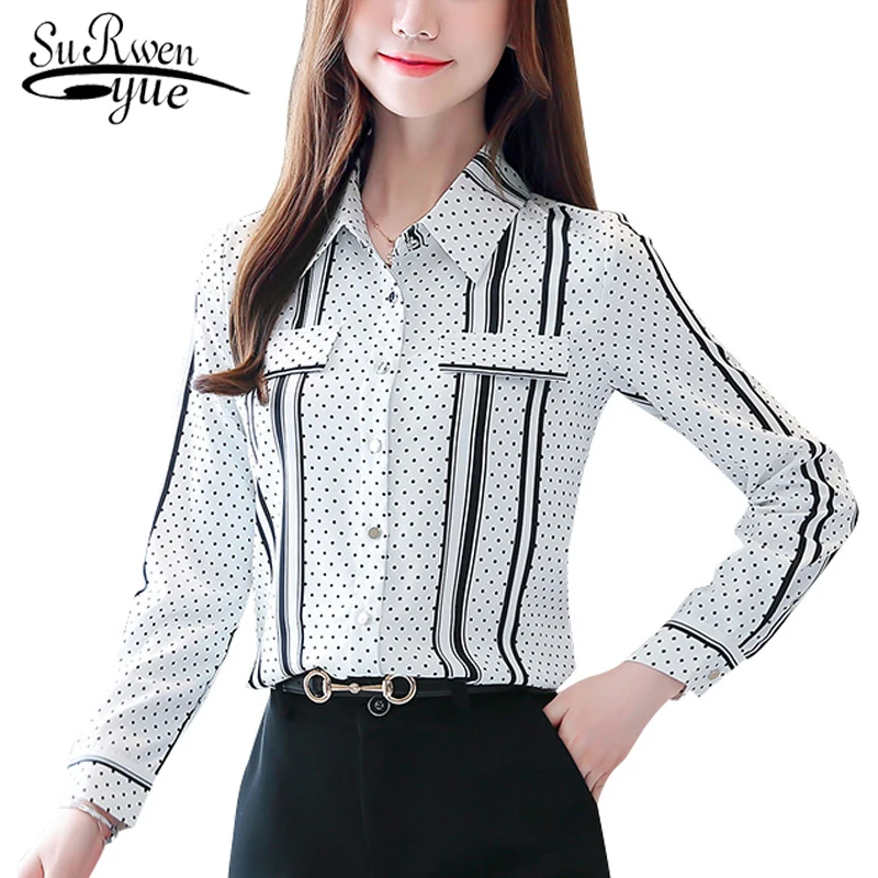 

2019 New Fashion Black Plus Size Striped Women Blouse Shirt OL Long Sleeve Cardigan Polka Dot Blouse Women Blusas Mujer 6625 50