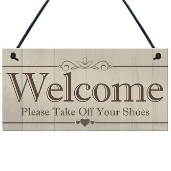

Take Off Shoes Vintage Indicator Signal Hanging Plaque Porch Wall Welcome House Rectangular Sign Pendant Tag Wooden Gift