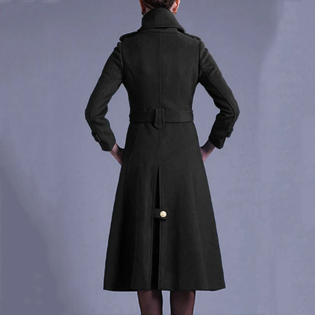 CHAMSGEND Autumn Winter Wool Jacket Women Double Breasted Coats Elegant Overcoat Coat Pockets Woolen Long Trench Coat 1028