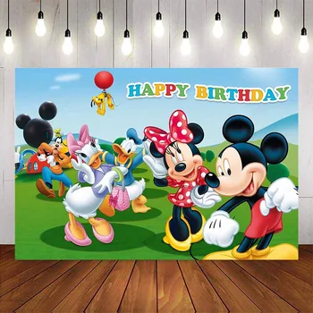 

Kids birthday party decoration mickey minnie mouse background for photo studio Donald Duck happy birthday party decoration prop