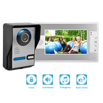 Intercom 7 Inch Wired Video Door Phone Surveillance Unlock IR Night Vision Sensor Camera Kit for Home Security jeruan home wired 7 inch lcd video door phone entry intercom system kit waterproof 700tvl rfid access ir night vision camera