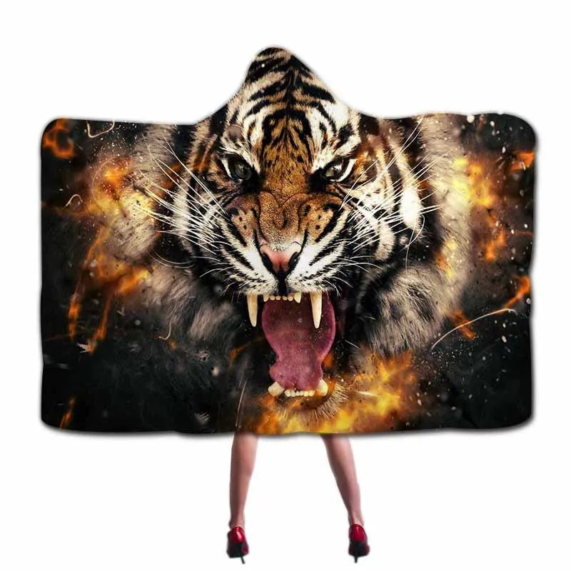 Holy animals Tiger одеяло с капюшоном для взрослых и детей, микрофибра, толстовка с капюшоном, одеяло, офисное одеяло для короткого сна, для игр, носимая шаль, накидка