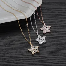  Fashion Simple Five Pointeds Star Crystal Pendant Fashion Women Inlay Pear Shaped Zircon Necklace Charm Women Cocktail Jewelry 
