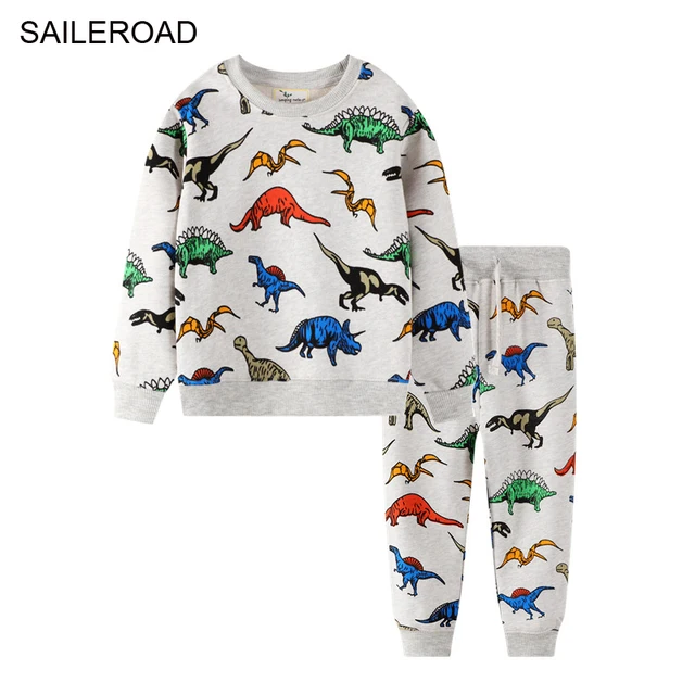 SAILEROAD Dinosaur Print Costumes for Boys Long Sleeve Outfits Autumn Two-piece Toddler Boy Clothing Sets Cotton Clothes Set 1
