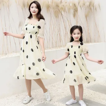 

YourSeason New Arrival Teen Girls Chiffon Fashion Dot Cute Princess Dress Long Style Mother Kids Loose Summer Dresses 2020