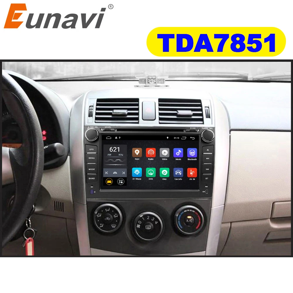 Cena Eunavi 2 din Android 9.1 TDA7851 samochodowy odtwarzacz dvd multimedia dla Toyota Corolla 2007 2008 2009 2010 2011 radio stereo z gps PC ekran dotykowy