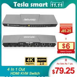 Тесла smart KVM переключатель HDMI 4 порты 3840x2160 @ 30 Гц с Sup USB 2,0 устройства Управление до компьютеров и т. д